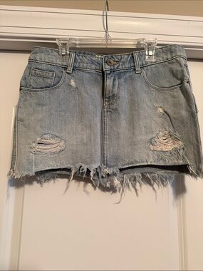Mossimo Supply Co. Light Blue Denim Skirt with Printed Waistband